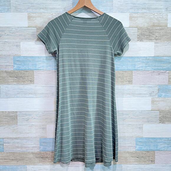Free Fly Raglan Sleeve T Shirt Dress Green White Stripe Casual Womens Small - Picture 3 of 6